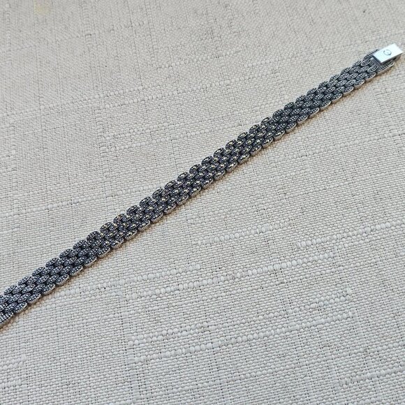 Elgin Bracelet Black Tone Chain Wristband Gold Tone small crystal Accent Sz 6.5 - Picture 5 of 10